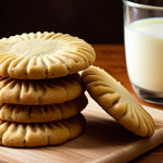 Butter Cookies**

Prompt: Golden butter cookies on a wooden board, close-up, soft focus, warm lighting, a glass of milk in background, suggesting comfort and homemade goodness. Keywords: *biscoitos amanteigados, manteiga, cookies, homemade, comforting, baking*.

**