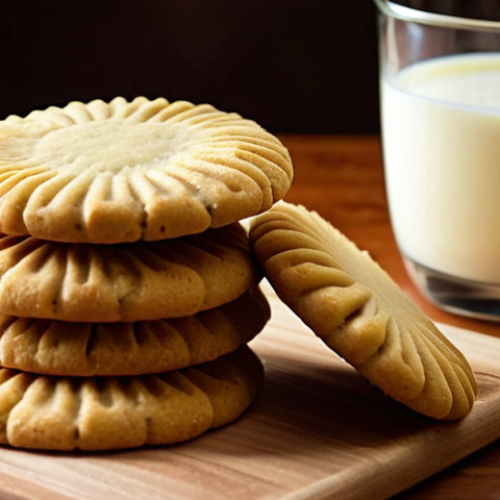 Home 14 Butter Cookies**
Prompt: Golden butter cookies on a wooden board, close-up, soft focus, warm lighting, a glass of milk in background, suggesting comfort and homemade goodness. Keywords: *biscoitos amanteigados, manteiga, cookies, homemade, comforting, baking*.
**