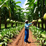 초콜릿 원료의 품질 - Cocoa Farm Scene**

"Lush cocoa plantation in Bahia, Brazil, under a bright tropical sun. Cocoa pods...