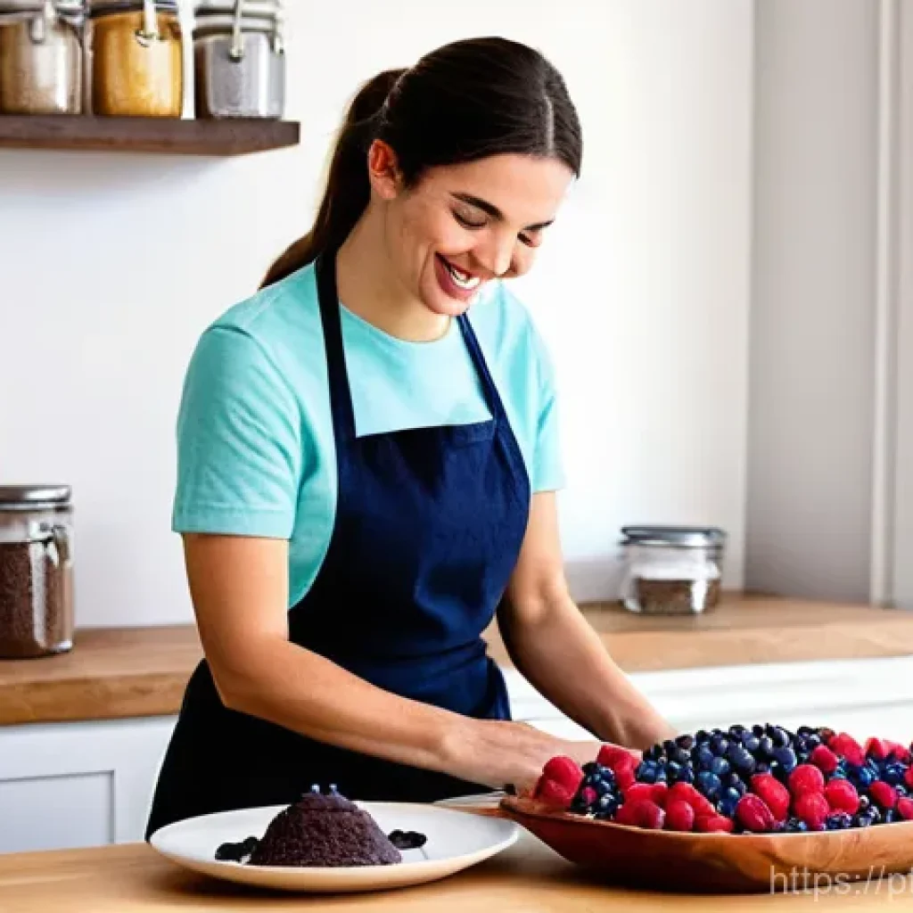 저탄수화물 제과 제품 - **Prompt: "A cozy and modern Portuguese kitchen, bathed in soft, natural sunlight. A smiling woman i...