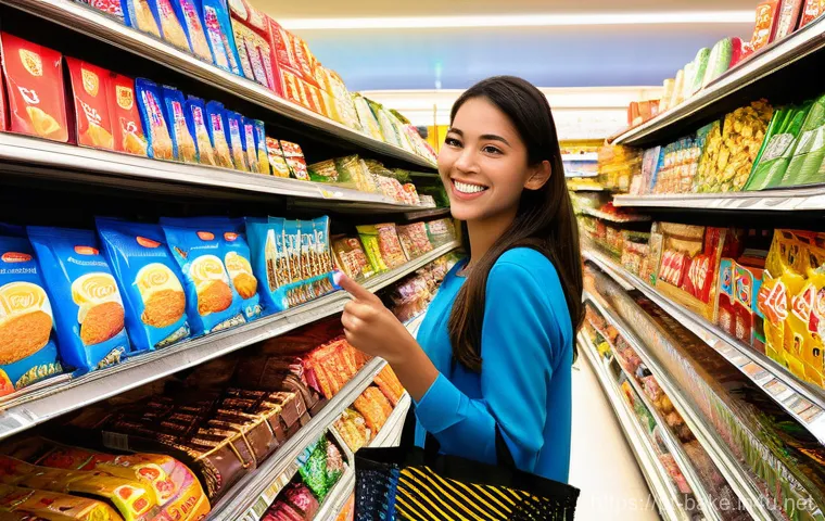 수입 과자 제품 가격 비교 - **Prompt:** A young, fashionably dressed woman in her early twenties, with a warm smile, enthusiasti...