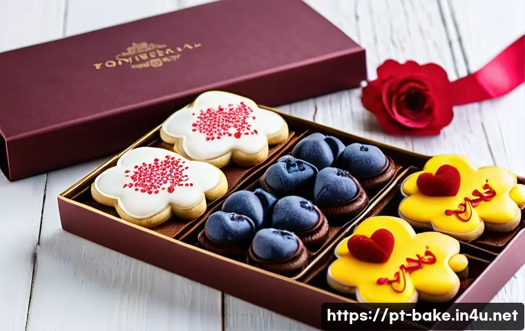 기념일 선물 제과 - **"Artisanal Portuguese Sweet Gift Box: A close-up, top-down shot of an exquisitely arranged gift bo...