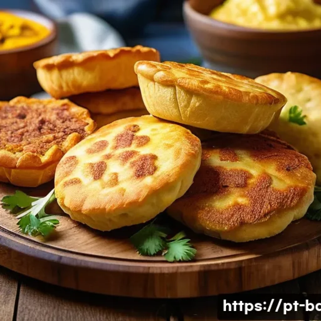 소금 제과 제품 - A vibrant close-up of traditional Brazilian savory empadas arranged on a rustic wooden platter, show...