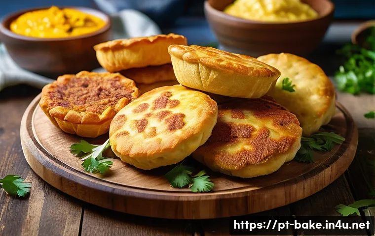 소금 제과 제품 - A vibrant close-up of traditional Brazilian savory empadas arranged on a rustic wooden platter, show...