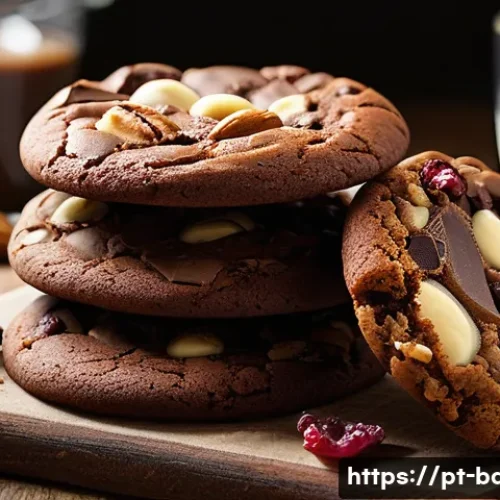 Home 31 초콜릿 과자 비교 - A close-up, high-resolution image of assorted chocolate cookies displayed on a rustic wooden table, ...